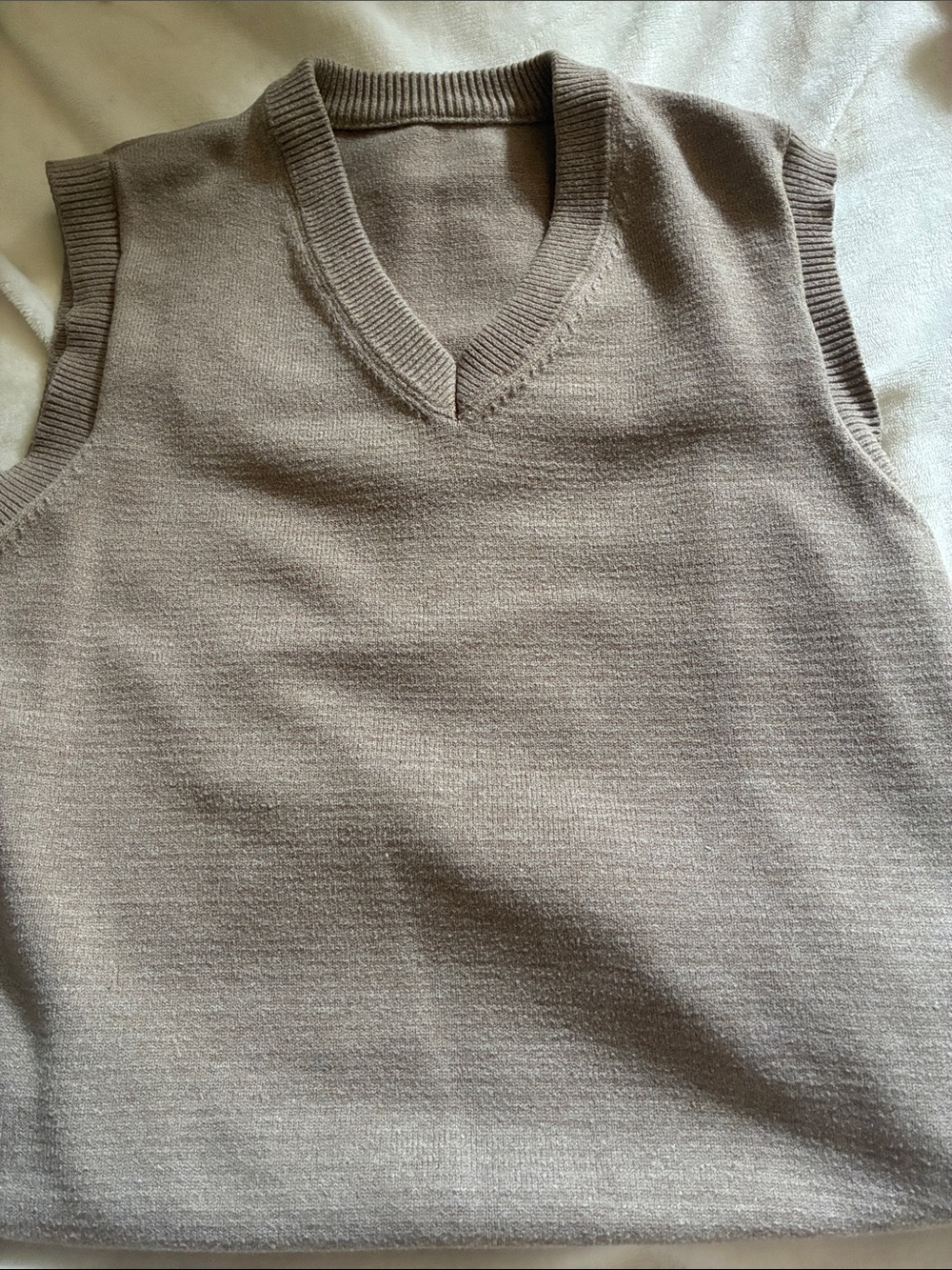 Classic V-Neck Knit Sweater Vest - Taupe